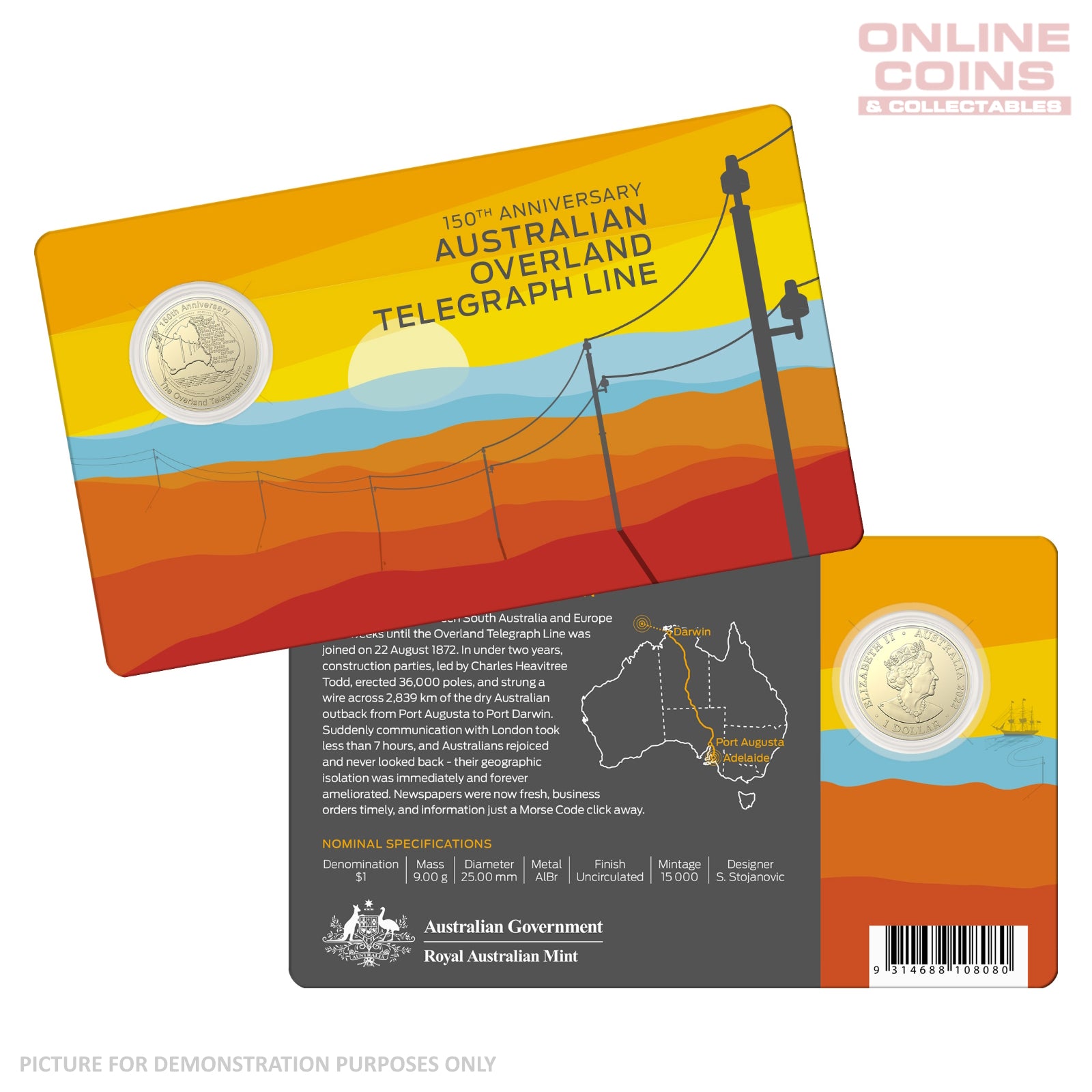 2022 $1 AlBr Uncirculated Carded Coin - 150th anniversary of Australian Overland Telegraph Line